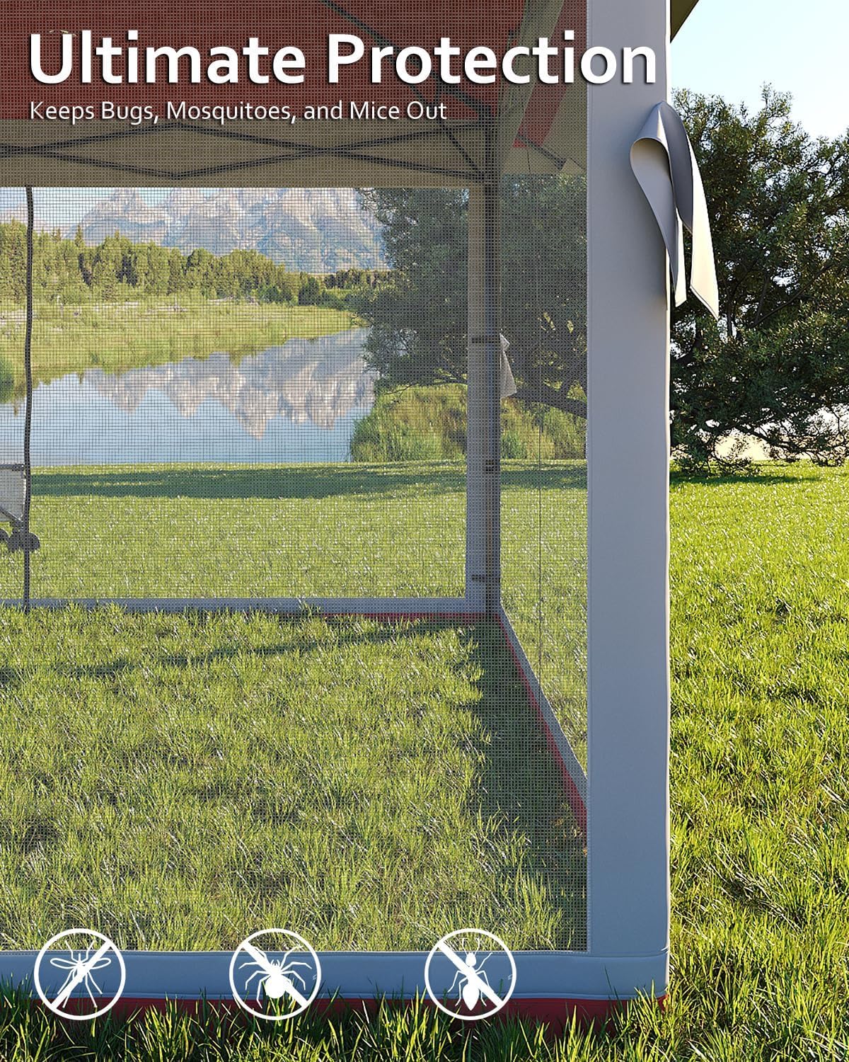 12x12FT Pop Up Gazebo, Instant Backyard Canopy Tent with Mosquito Net & Double Roof, Pop-Up Gazebo Canopies Adjustable Height for Patio, Party, Red