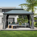 Domi 10' X 14' Hardtop Gazebo Metal Gazebo Canopy with Galvanized Steel Double Roof, Aluminum Frame, Curtains and Netting for Patio, Deck, Garden, Outdoor Shelter, Grey