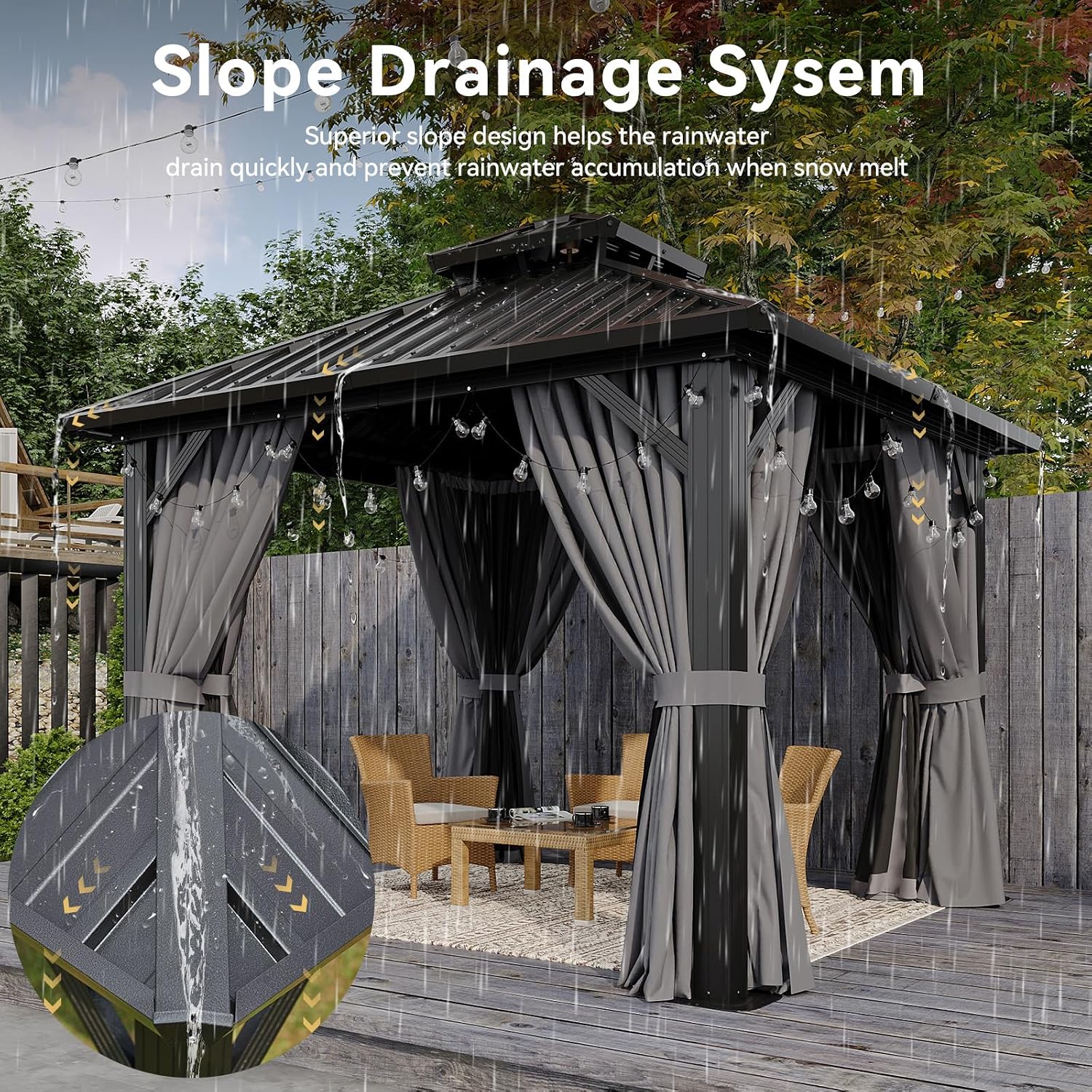 Aoxun 10'x10' Hardtop Gazebo, Permanent Metal Pavilion with Galvanized Steel Double Roof, Outdoor Pregola for Lawn, Garden, Patio (Black)