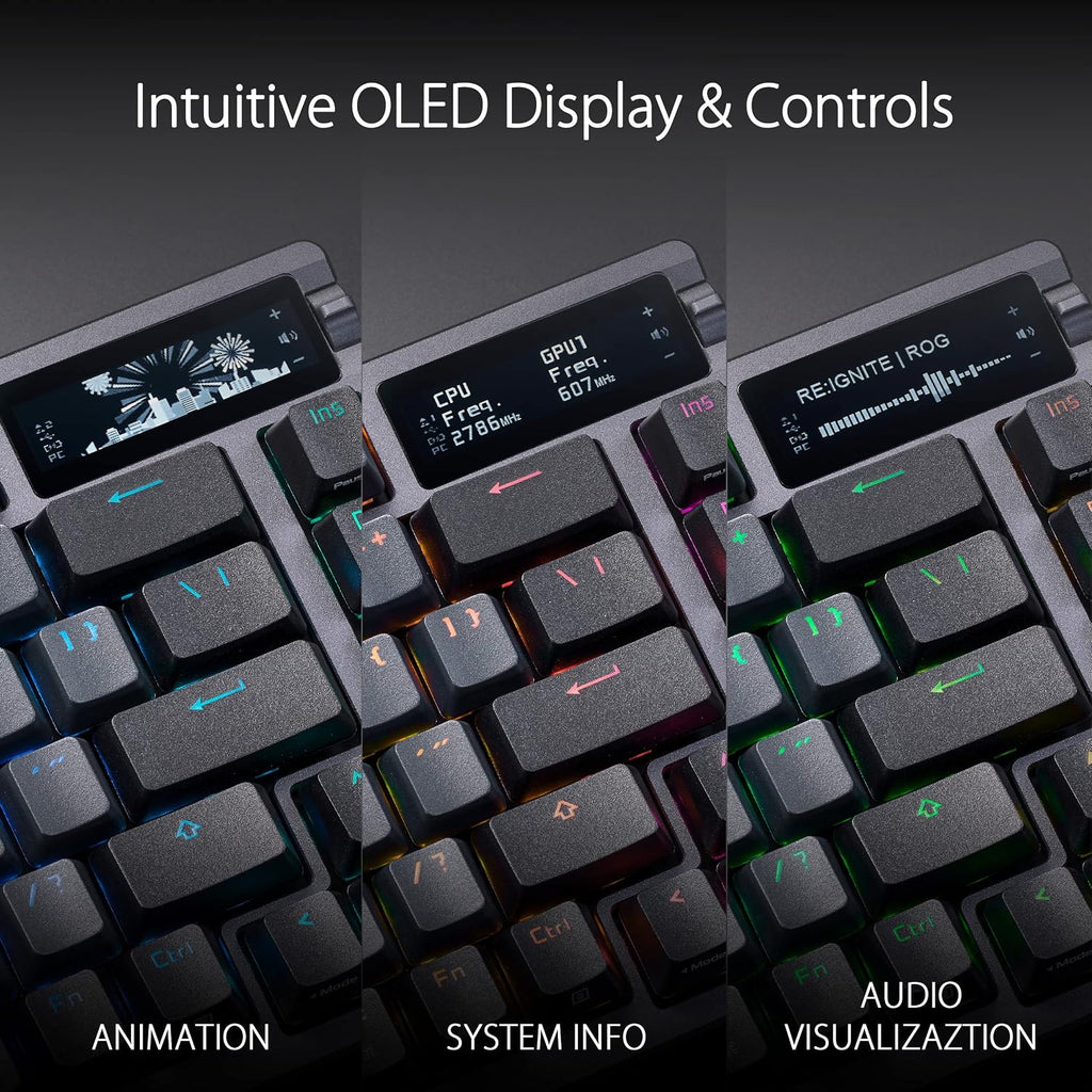 ASUS ROG Azoth Wireless Mechanical Gaming Keyboard – 75% TKL, Tri-Mode Connectivity, Hot Swappable Pre-lubed ROG NX Storm Clicky Switches, PBT Keycaps, RGB, OLED Display, PC/Mac Support - Black