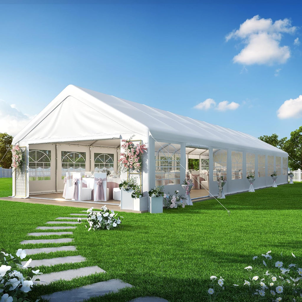 GARTOO 20' x 60' Heavy Duty Party Tent - Outdoor Wedding Gazebo Event Shelter Canopy with Removable Sidewall & 4 Sand Bags for Outdoor Event, Wedding, Birthday Party