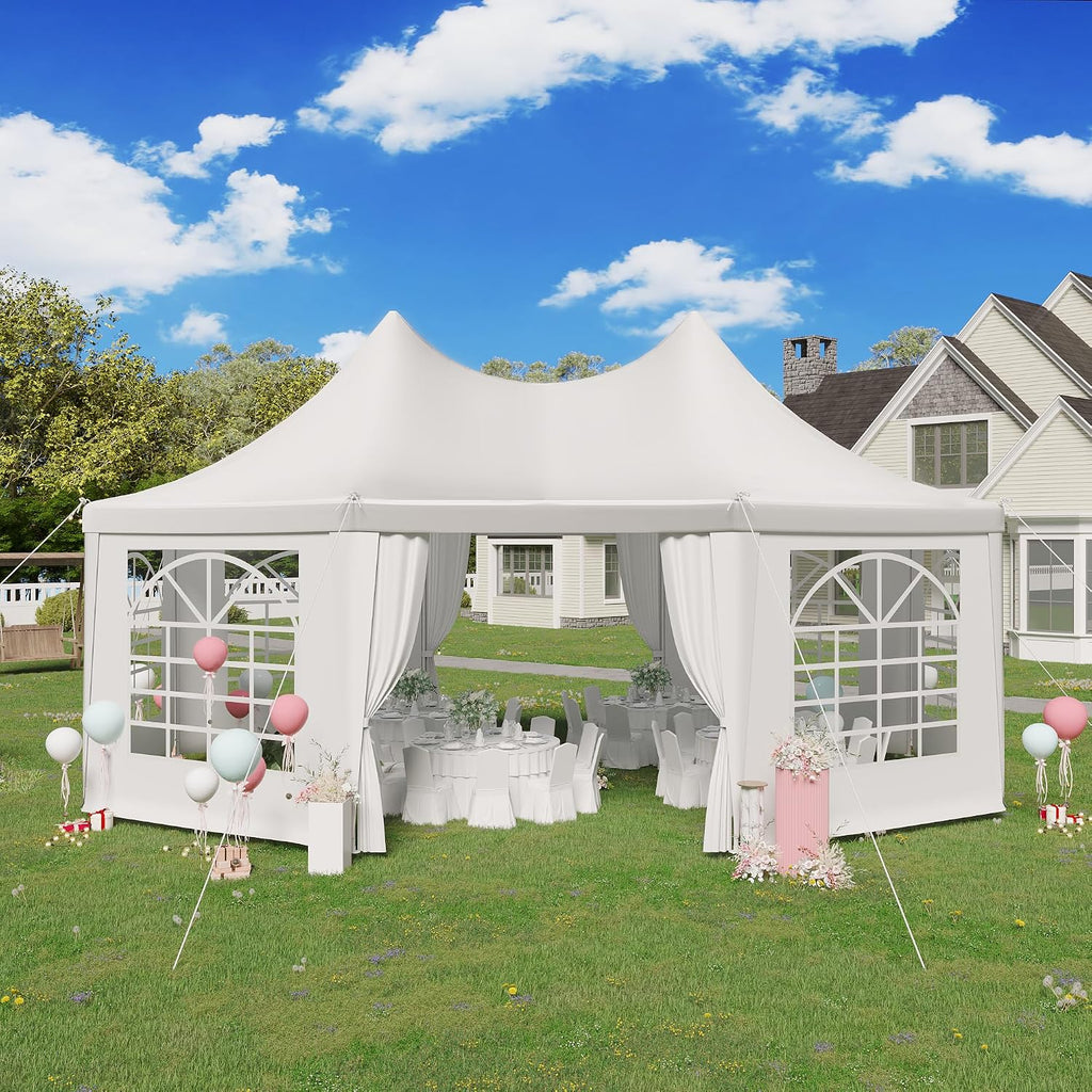 EROMMY 20'x15' Party Tent, White Wedding, Octagonal Heavy Duty Canopy with 6 Removable Sidewalls, 6 Church Windows and 2 Pull-Back Doors, Outdoor Gazebo Pavilion for Party, Wedding, Event