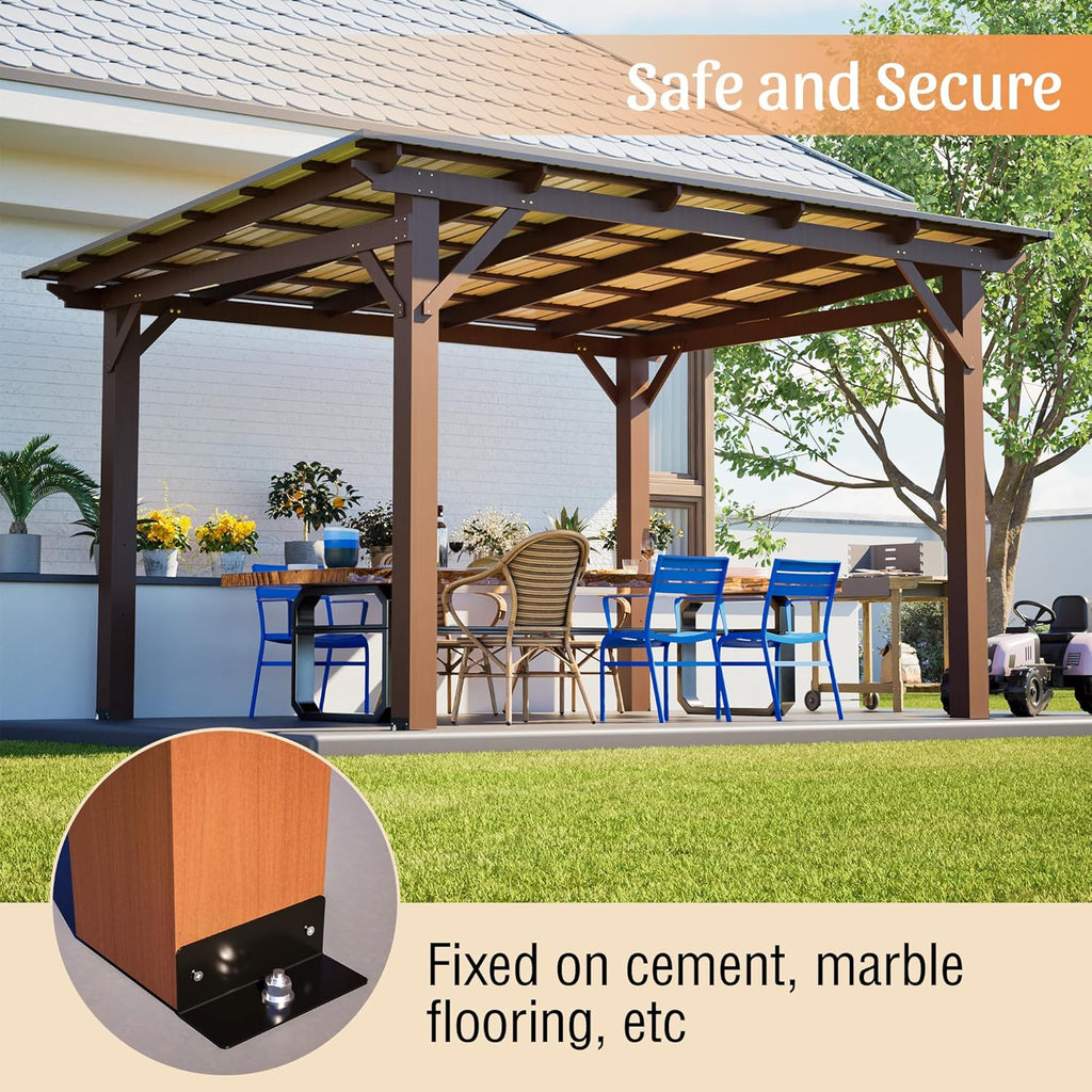 13x9.5 FT Outdoor Wood Gazebo with Sloping Metal Roof, Heavy-Duty Wooden Hardtop Gazebos, Patio Wooden Grill Pergola Shade for Deck Poolside Backyard Garden