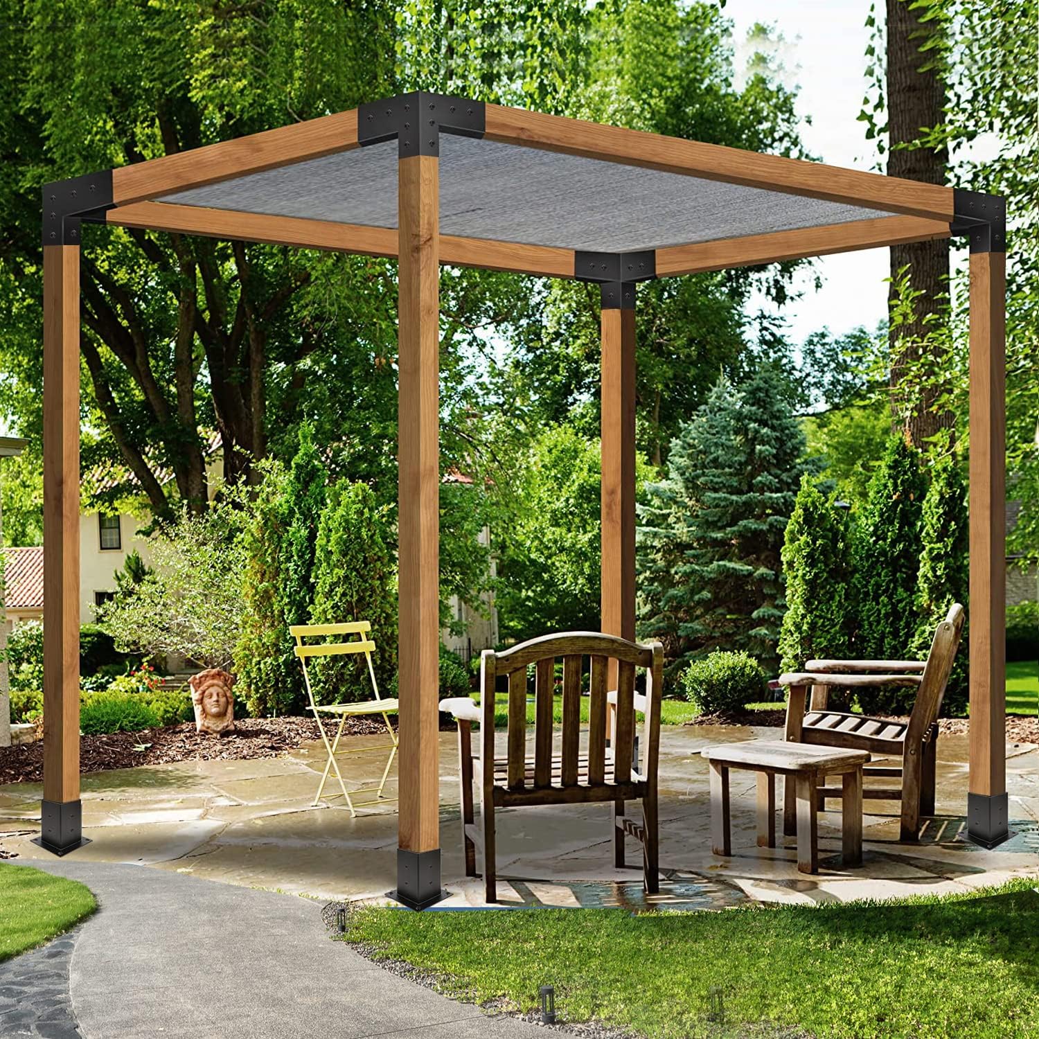 Pergola Kit, Pergola Brackets 3-Way Brackets and 4-Way Brackets Kit for Woodworks DIY Post Base, Wooden Beams for Gazebos, Patio Pergolas, Log Cabin Outdoor Pergola Hardware for 4x4 Lumber