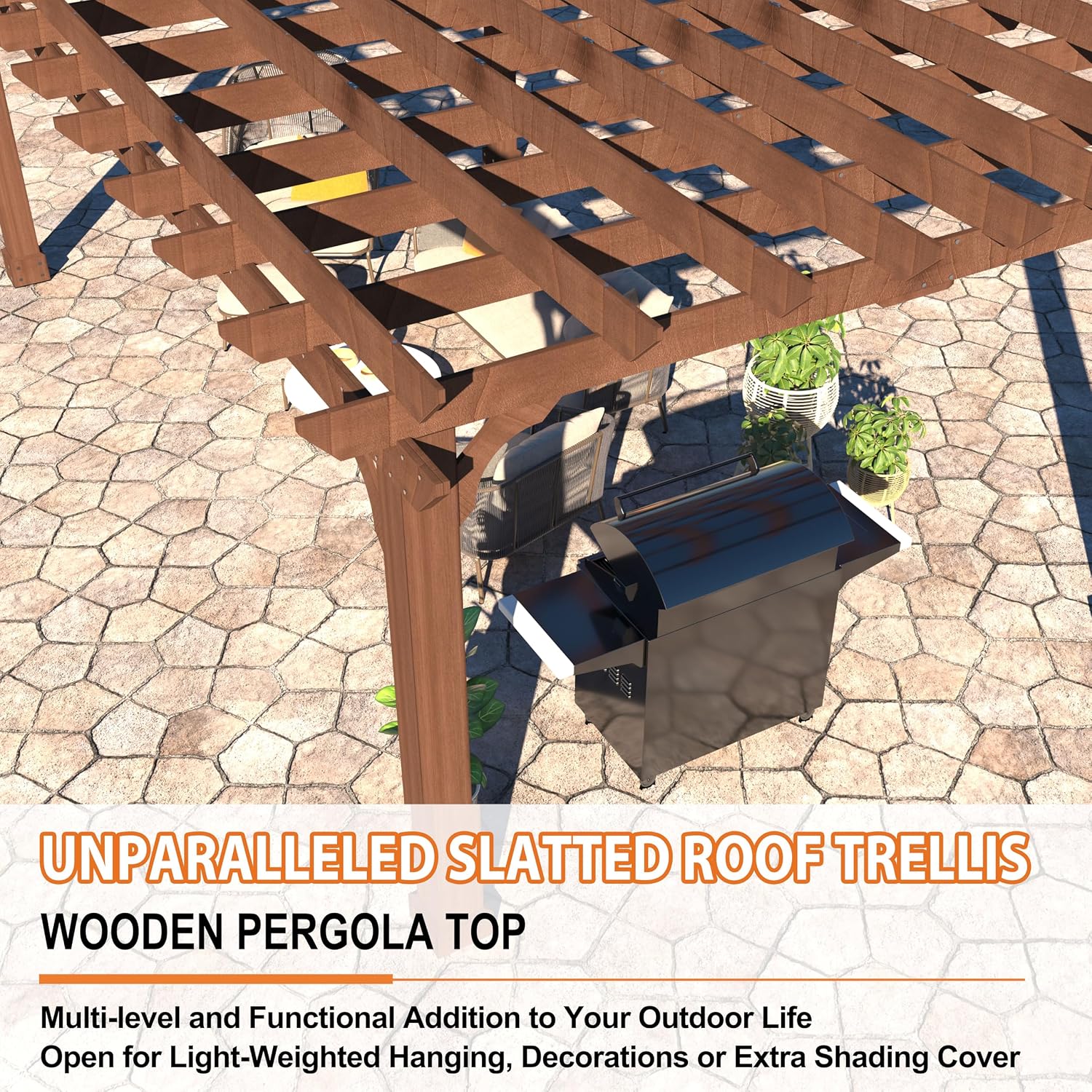 BlueWish 12'x16' Patio Pergola, Cedar Wood Pergola with Unparalleled Slatted Roof Trellis, Outdoor Pergolas Backyard Gazebo with Solid Structure for Deck Grill Party Garden