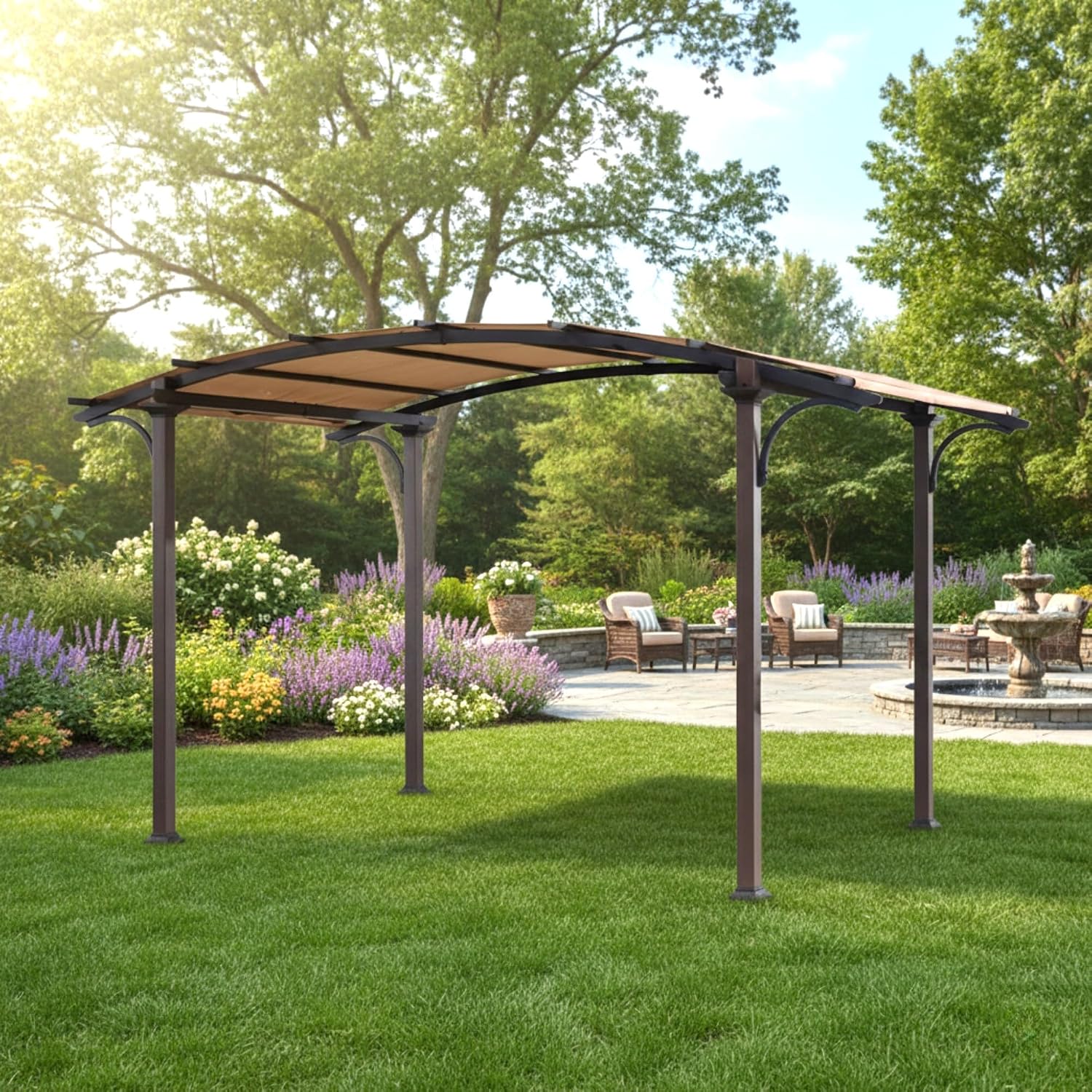 Garden Winds Heavy Duty Reinforced Replacement Canopy Top Cover Compatible with The Wilson & Fisher A106004500, A106004504, A106004502, A106004510 Capilano Pergola Gazebo - Classic Sand, Riplock 500