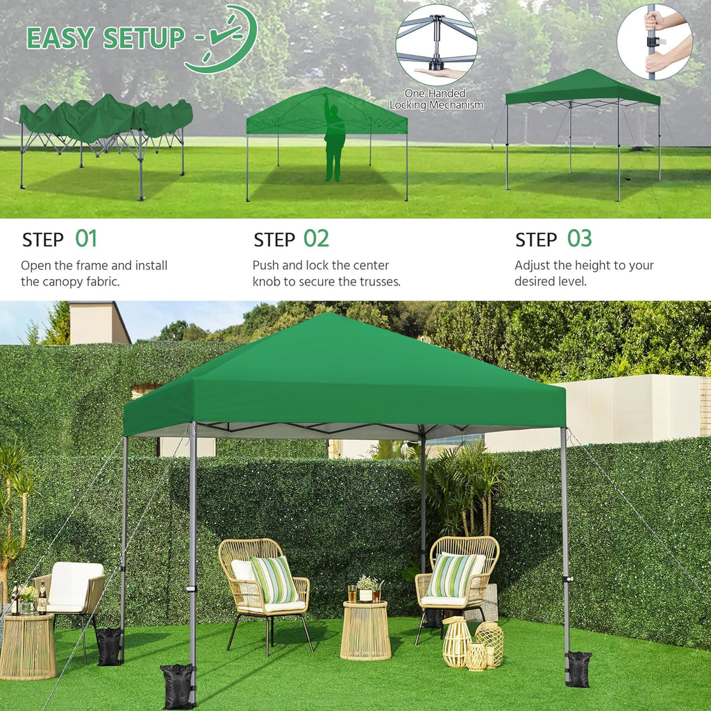 Yaheetech 10x10 Pop Up Canopy Easy Set-up Tent, Portable Outdoor Canopy Instant Tent, Commercial Gazebo with Wheeled Carry Bag & 4 Sandbags for Home, Party & Outdoor Activities, Dark Green