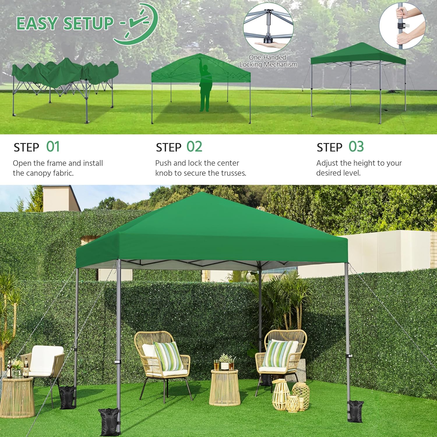 Yaheetech 10x10 Pop Up Canopy Easy Set-up Tent, Portable Outdoor Canopy Instant Tent, Commercial Gazebo with Wheeled Carry Bag & 4 Sandbags for Home, Party & Outdoor Activities, Dark Green