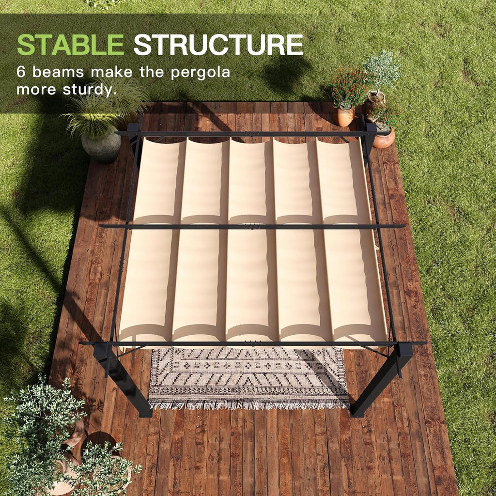 Aoxun 10'x12' Outdoor Retractable Pergola, Patio Pergola with Upgraded Retractable Canopy, Heavy Duty Metal Pergolas and Gazebos with Adjustable Sun Shade Cover for Modern Backyard, Deck, Garden