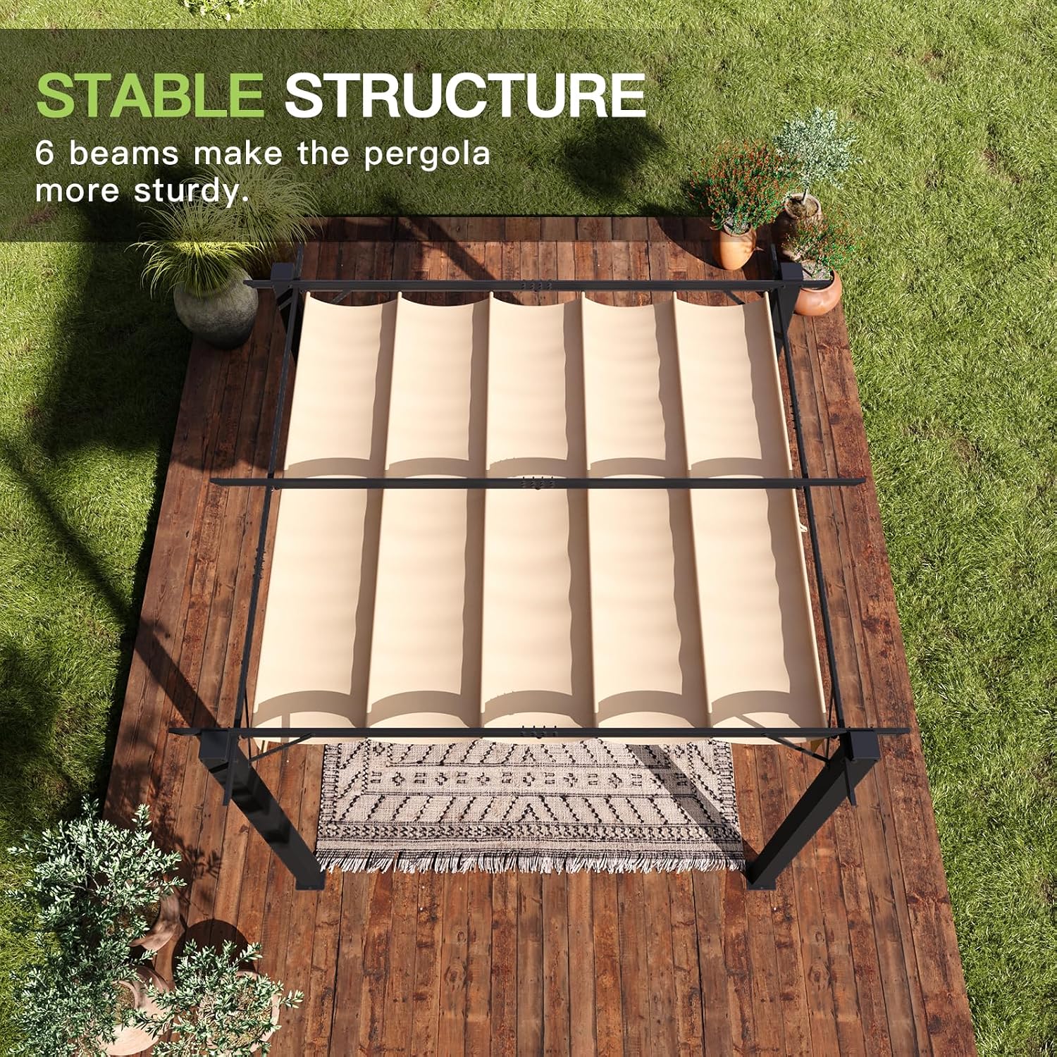 Aoxun 10'x12' Outdoor Retractable Pergola, Patio Pergola with Upgraded Retractable Canopy, Heavy Duty Metal Pergolas and Gazebos with Adjustable Sun Shade Cover for Modern Backyard, Deck, Garden