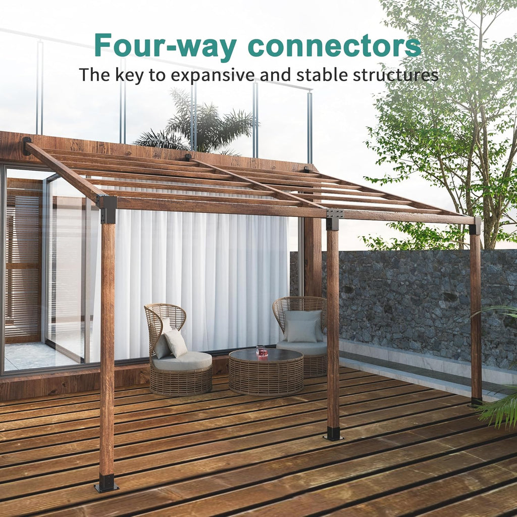 15° Wall Pergola Kits - Stainless Steel 15 Degrees Wall Mounts for 4x4 Posts(Actual 3.5' X 3.5'), Angled Pergola Construction Bracket Kit(a 4-Way,1 wall-Bracket,1 Post-Base)
