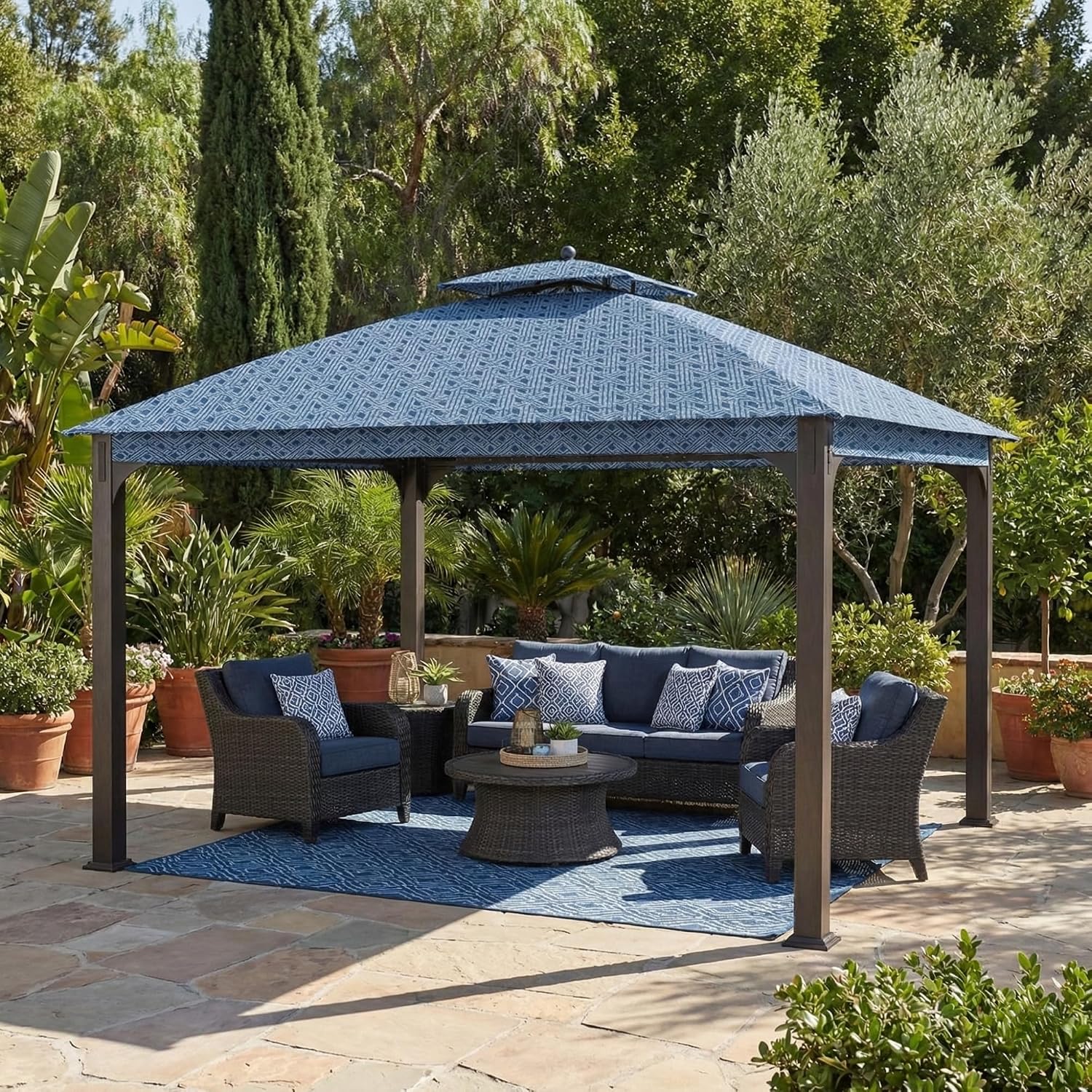 Garden Winds Durable 350 Replacement Canopy Top Compatible with Shadow Creek 10' x 12' Gazebo Model L-GZ1140PST - Midnight Trellis