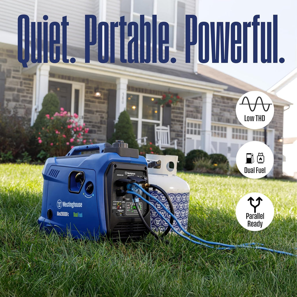 Westinghouse 2800 Peak Watt Super Quiet & Lightweight Dual Fuel Portable Inverter Generator, Gas & Propane Powered, CO Sensor, Parallel Capable, Long Run Time