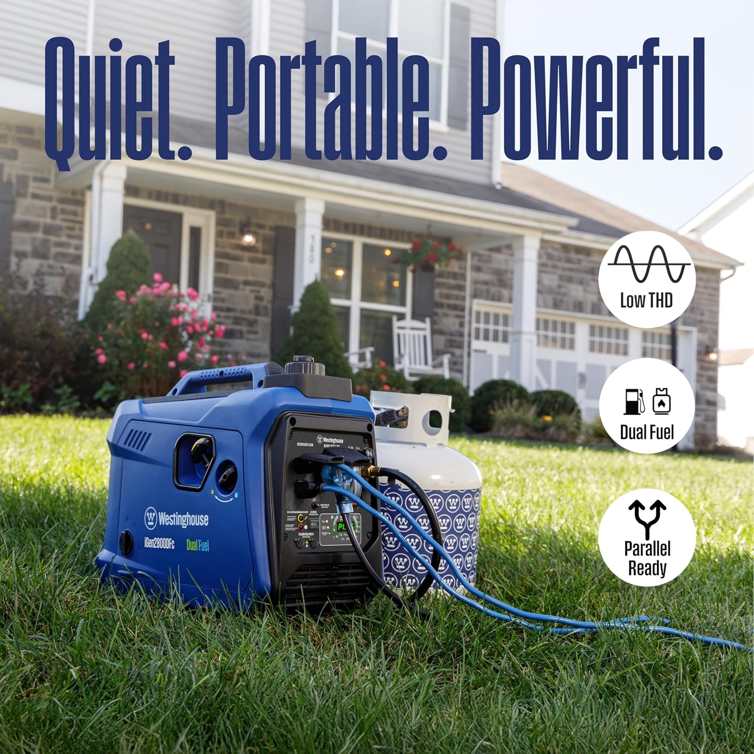 Westinghouse 2800 Peak Watt Super Quiet & Lightweight Dual Fuel Portable Inverter Generator, Gas & Propane Powered, CO Sensor, Parallel Capable, Long Run Time