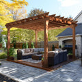 BlueWish 12' x 14' Cedar Wood Patio Pergola with Slatted Trellis Roof, Outdoor Pergola Backyard Gazebo with Solid Structure for Deck Yard Grill Party Garden