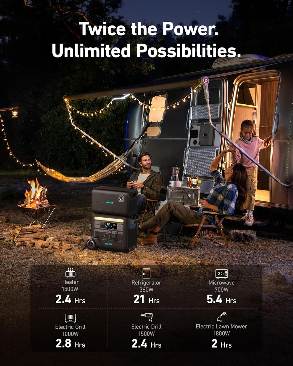 Anker SOLIX F2000 Portable Power Station, PowerHouse 767 and 760 Expansion Battery, 4096Wh LiFePO4 Battery with 4 AC Outlets Up to 2400W, GaNPrime Solar Generator for Home, Outdoor Camping, RV