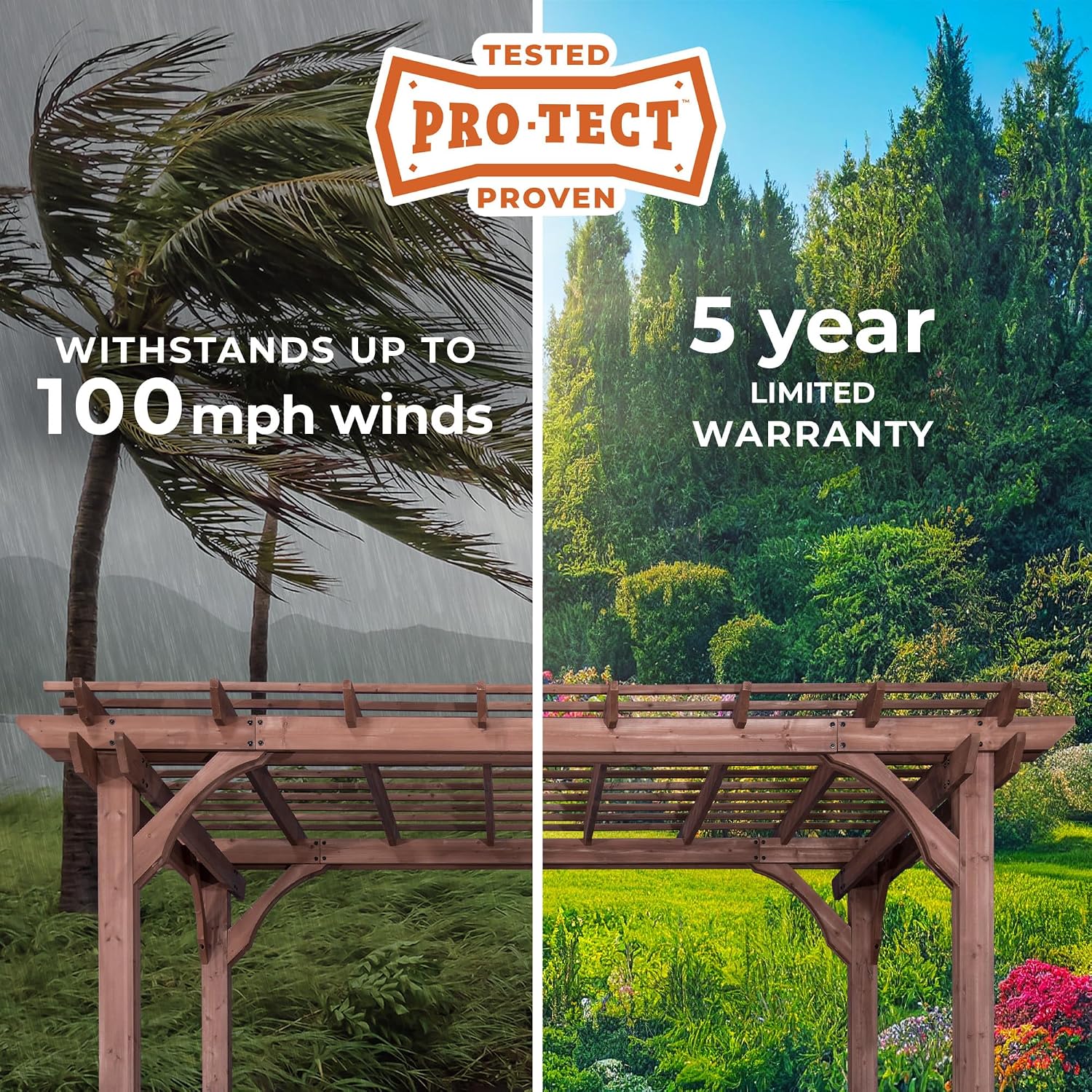 Backyard Discovery Somerville 14 x 10 Walnut All Cedar Pergola, Durable, Quality Supported Structure, Snow and Wind Supported, Rot Resistant, Electrical Outlet with USB, Deck, Garden, Patio