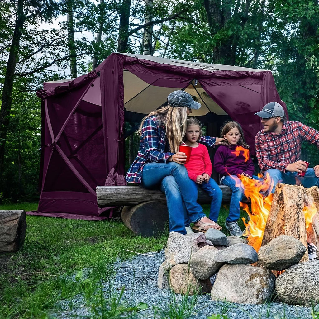 Clam Pavilion 12.5' Pop-Up Screen Tent – Plum Outdoor Camping Gazebo Canopy with Wind Panels, Mesh Netting & Carry Bag – 6-Sided Portable Shelter for 8 People – Fast Setup Patio or Event Tent