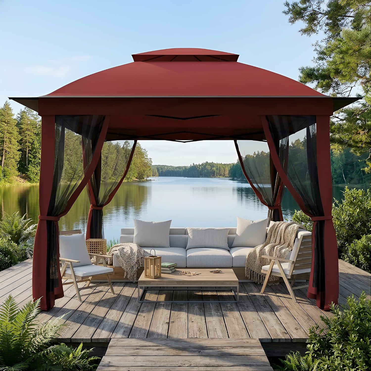 11'X11' Gazebo Pop Up with 4 Sidewalls Mosquito Netting, Heavy Duty Patio Gazebo Canopy Tent with Double Air Roofs for Backyards, Patios, Decks, Gardens, Parks