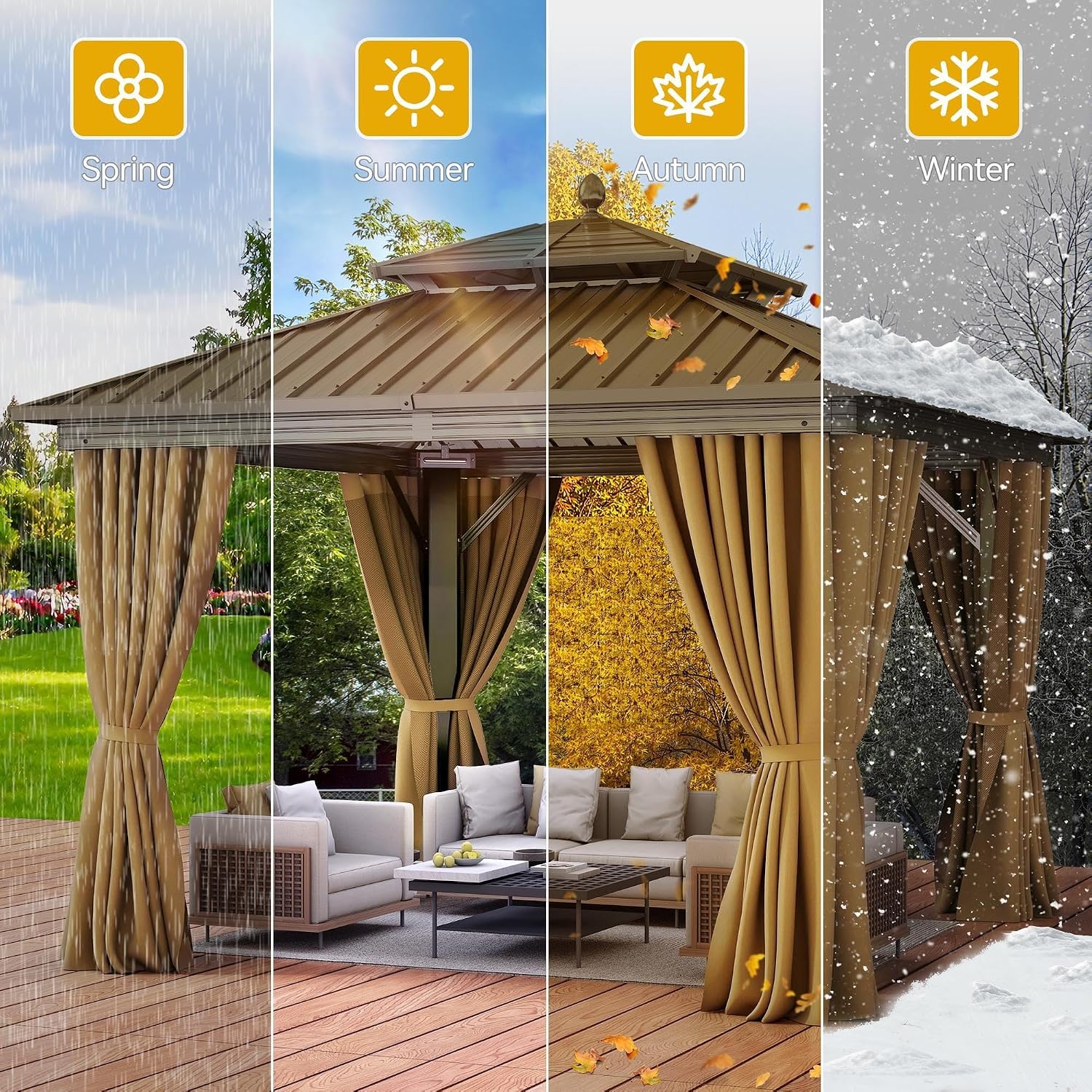 DWVO 10x10ft Aluminum Gazebo Hardtop Double Roof Canopy Outdoor Gazebo Galvanized Roof with Netting and Curtain Garden Tent for Patio, Backyard and Deck