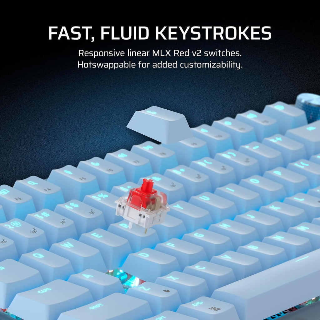 Corsair K65 Plus Wireless 75% RGB Hot-Swappable Mechanical Gaming Keyboard for Mac and iPad – Pre-Lubricated MLX Red v2 Linear Switches, Sound Dampening – QWERTY NA Layout – Frost White
