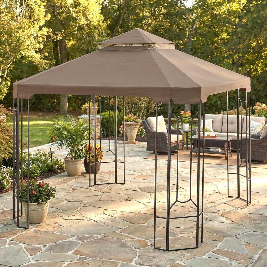 Garden Winds Reinforced Replacement Canopy Top Cover Compatible with The GFS00744A Cottleville 10' x 10' Gazebo - Classic Brown, Riplock 350