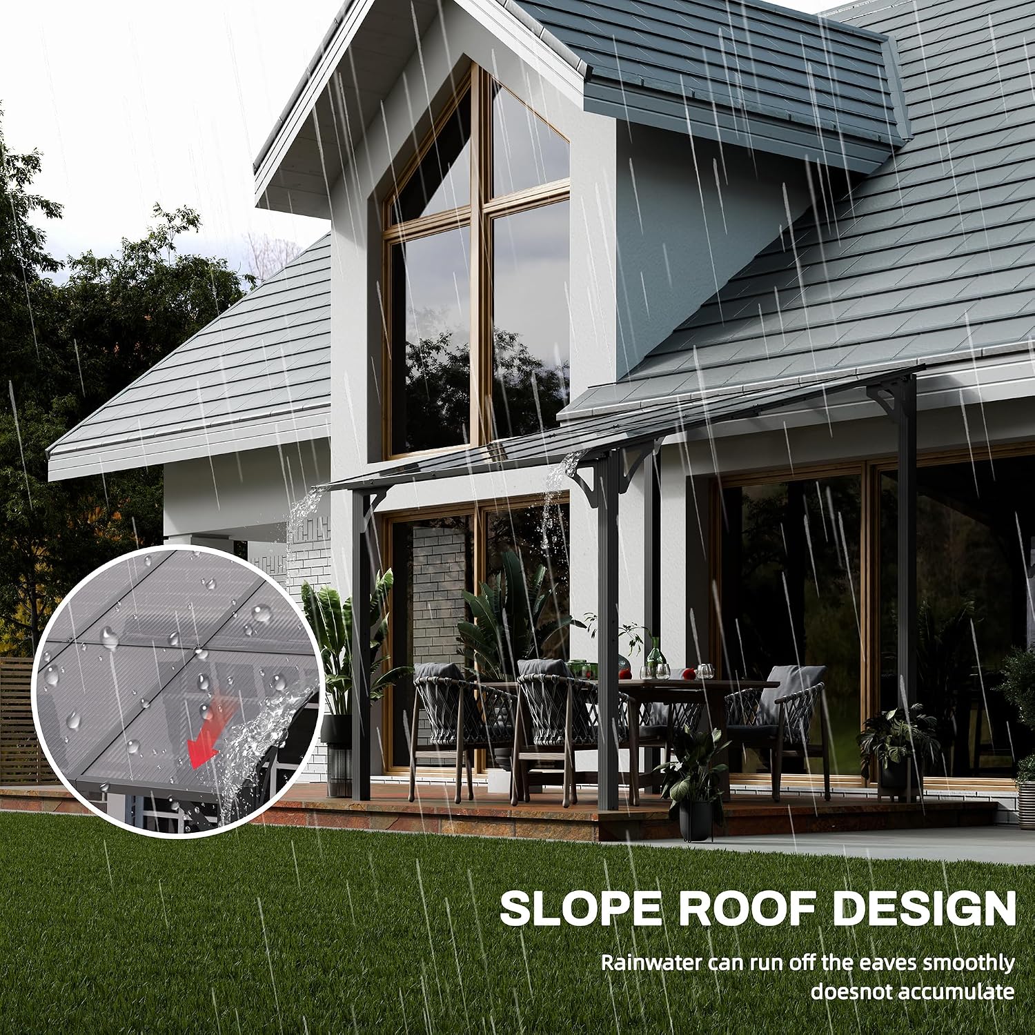 JY QAQA 8x10FT Outdoor Pergola, Gazebo Pergola with Sloped Roof, Large Wall Mounted Heavy Duty Awning for Patio, Deck, Backyard Outdoor pergola