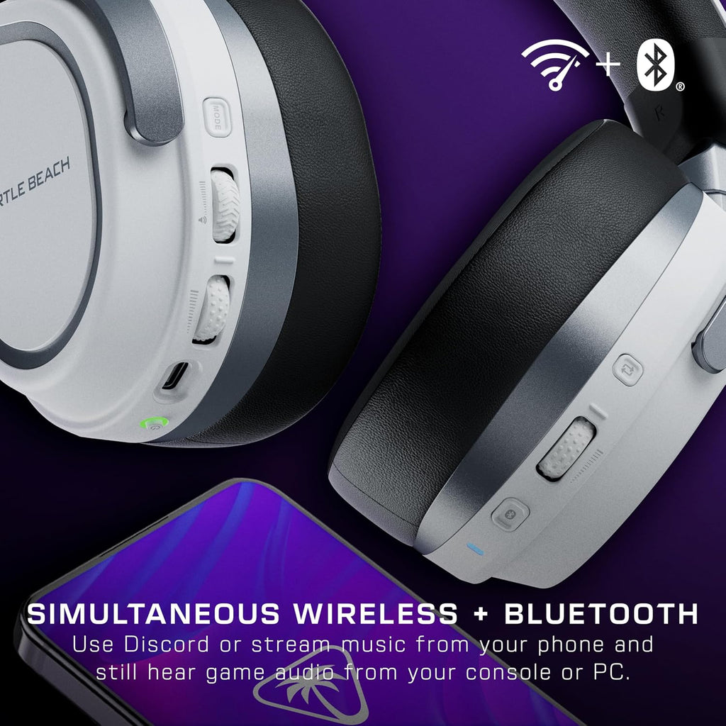 Turtle Beach Stealth 700 Wireless Multiplatform Amplified Gaming Headset for PS5, PS4, PC, Mobile – AI Noise-Cancelling Mic, Bluetooth, Rechargeable Battery, Dual Transmitters, White (Renewed)