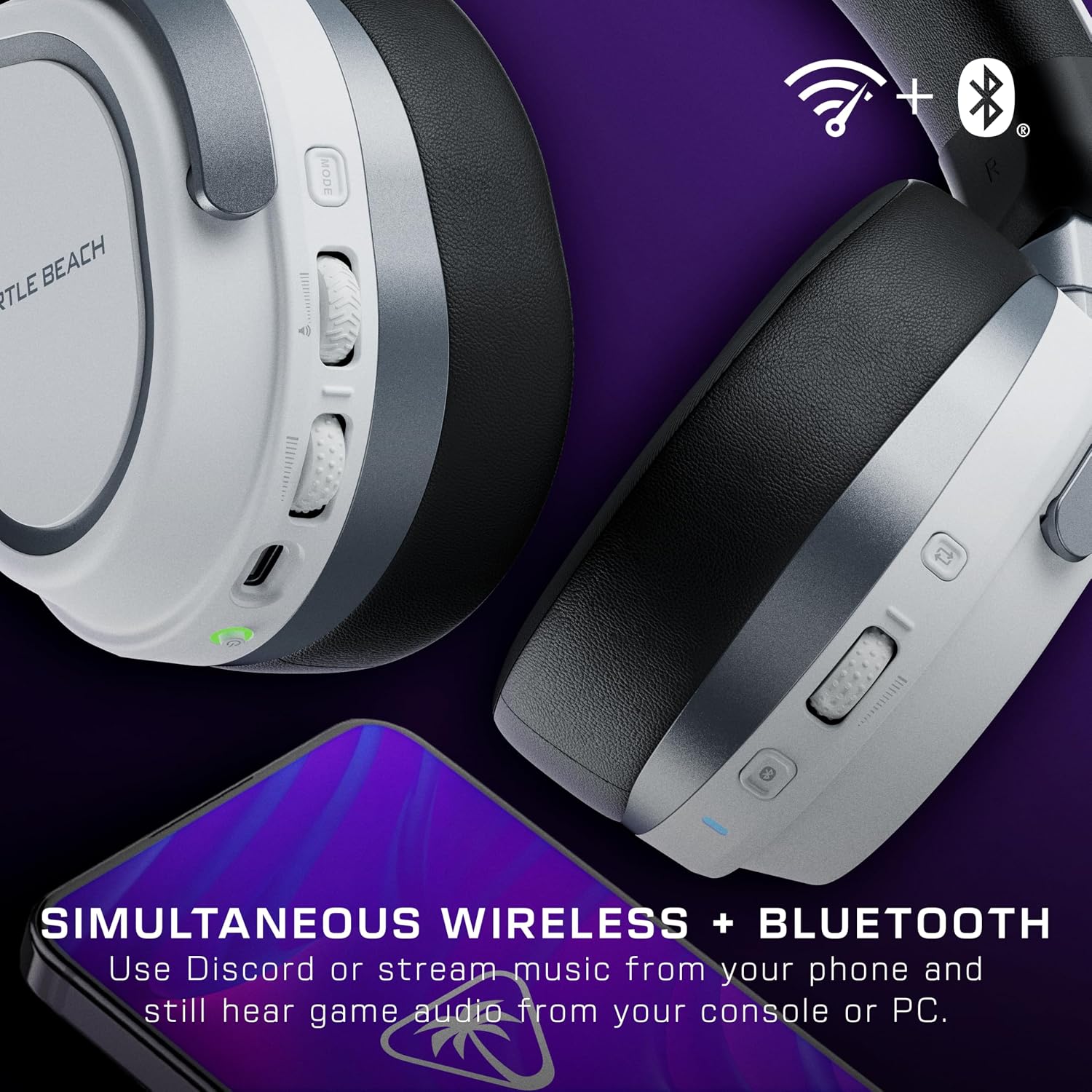 Turtle Beach Stealth 700 Wireless Multiplatform Amplified Gaming Headset for PS5, PS4, PC, Mobile – AI Noise-Cancelling Mic, Bluetooth, Rechargeable Battery, Dual Transmitters, White (Renewed)