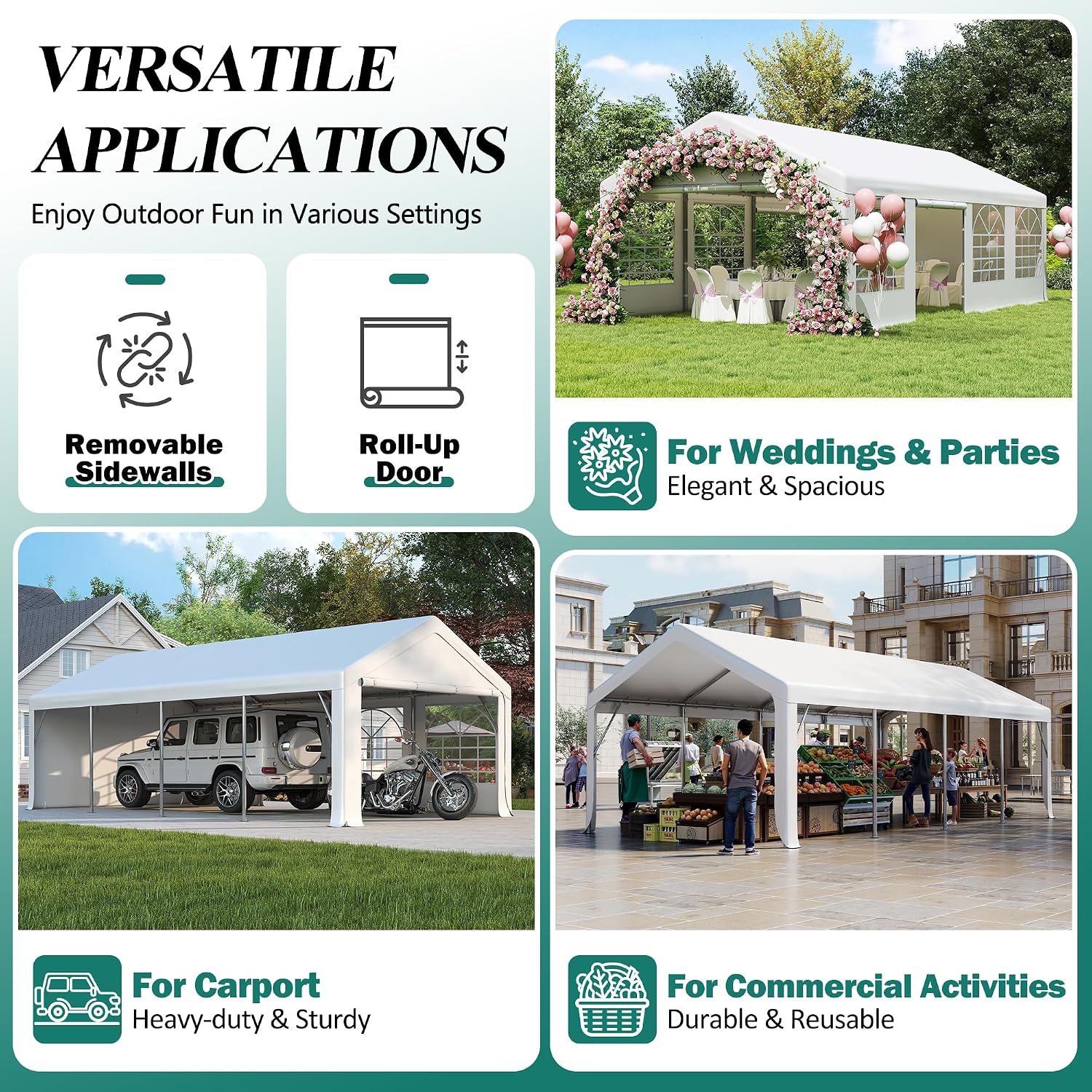 GARTOO 13' x 26' Heavy Duty Party Tent - Event Shelter Canopy Outdoor Wedding Gazebo with 4 Sand Bags for Wedding, Birthday Party, Outdoor Event