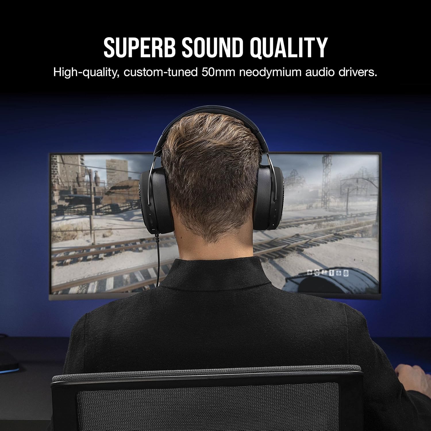 Corsair HS60 HAPTIC Stereo Gaming Headset with Haptic Bass - Taction Technology - Discord Certified - iCUE Compatible - PC - Carbon