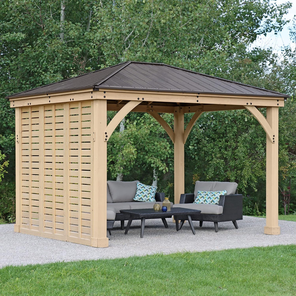 Yardistry 10' Meridian Wooden Privacy Wall, Fits One Side of 10' Meridian Gazebos, Cedar