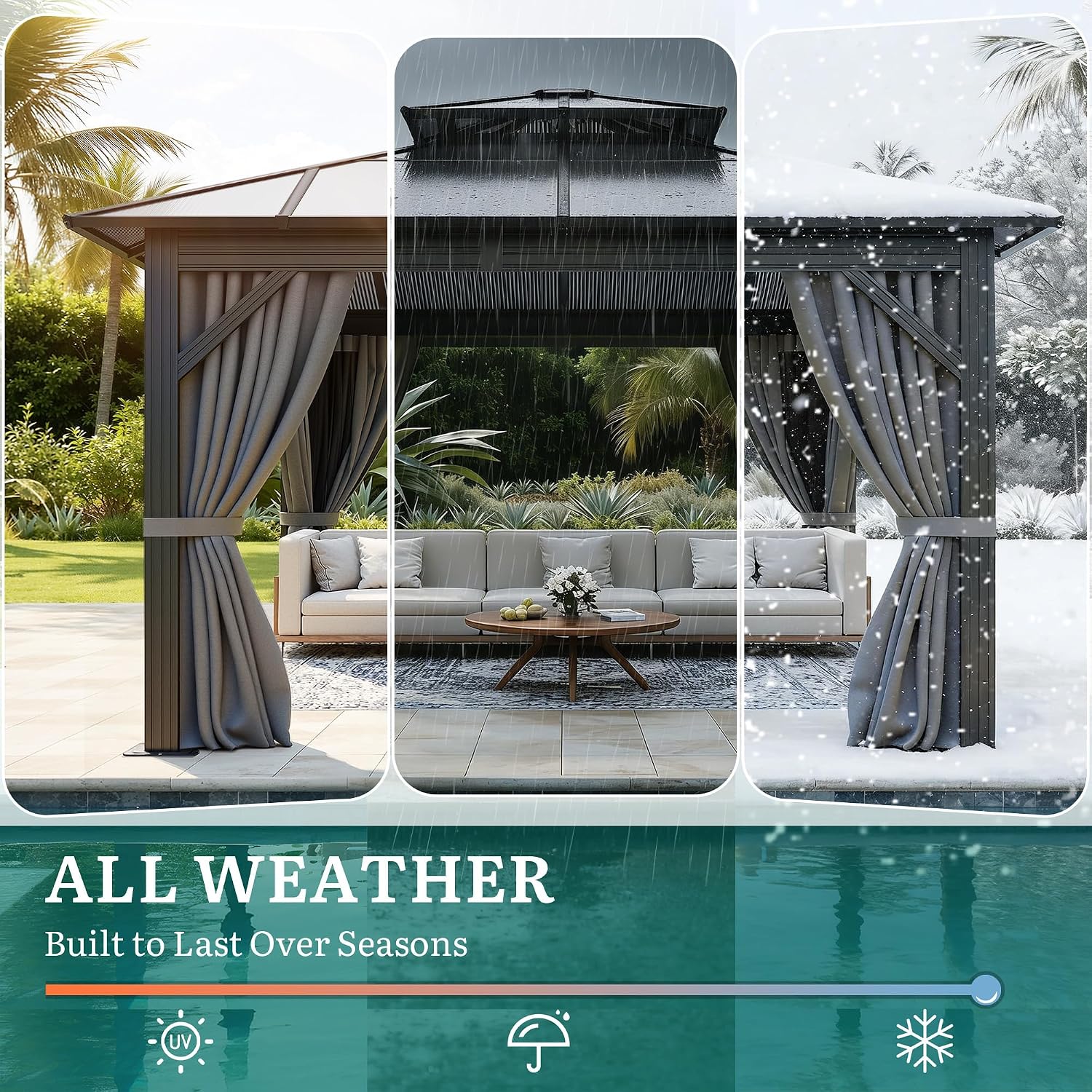 YITAHOME 10x10FT Gazebo Polycarbonate Hardtop Double Roof Canopy Outdoor with Netting and Shaded Curtains, Metal Frame Garden Tent for Patio, Backyard, Deck and Lawns, Grey