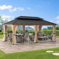 SUNJOY 12x20 Hardtop Wood Gazebo with Galvanized Steel Roof and Curtains, Outdoor Permanent Pavilion Cedar Gazebo for Backyard, Garden, Patio, Deck, Lawn