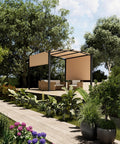 GAOMON 10x10 Ft Outdoor Arched Pergola, Heavy-Duty Aluminum Patio Gazebo with Retractable Canopy, UV-Resistant for Deck Backyard Garden Porch Lawn, Khaki