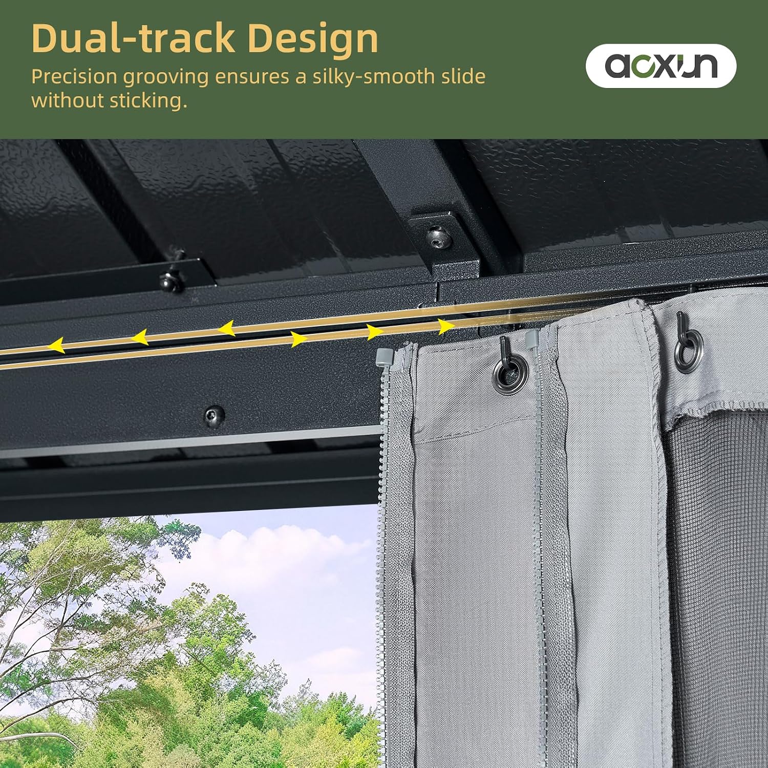Aoxun 10'x10' Hardtop Gazebo, Permanent Metal Pavilion with Galvanized Steel Double Roof, Outdoor Pergola with Nettings and Curtains for Lawn, Garden, Patio (Gray)