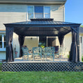 Domi 12' X 14' Hardtop Gazebo Permanent Aluminum Outdoor Gazebo with Galvanized Steel Double Roof, Drainage Gutters, Curtains, and Netting for Party, Wedding, Dining