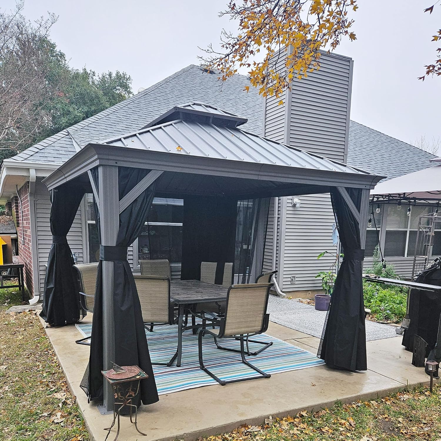PURPLE LEAF 10' x 12' Hardtop Aluminum Gazebo with Double Metal Roof Heavy Duty Permanent Gazebo for Patio Deck Lawn Garden All Weather Outdoor Pavilion Gazebos, Light Grey