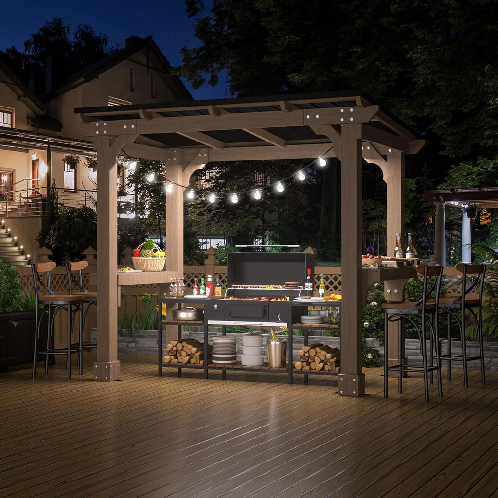 VEIKOU 8'x5' BBQ Grill Gazebo Shelter with Galvanized Steel Roof, Cedar Frame, Patio Gazebo for Barbecue, Backyard, Garden, Deck, Light Mocha Brown
