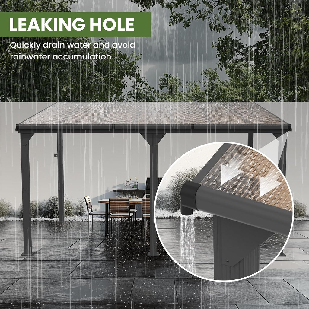 10 * 12FT Pergola,4 * 5 Inch Thickened Pillars & Enlarged Base,Outdoor Hardtop Lean to Gazebo,Wall Mounted Pergola,Pergolas Gazebos Clearance,Aluminum Frame Pergola,UV Resistant Patio Roof