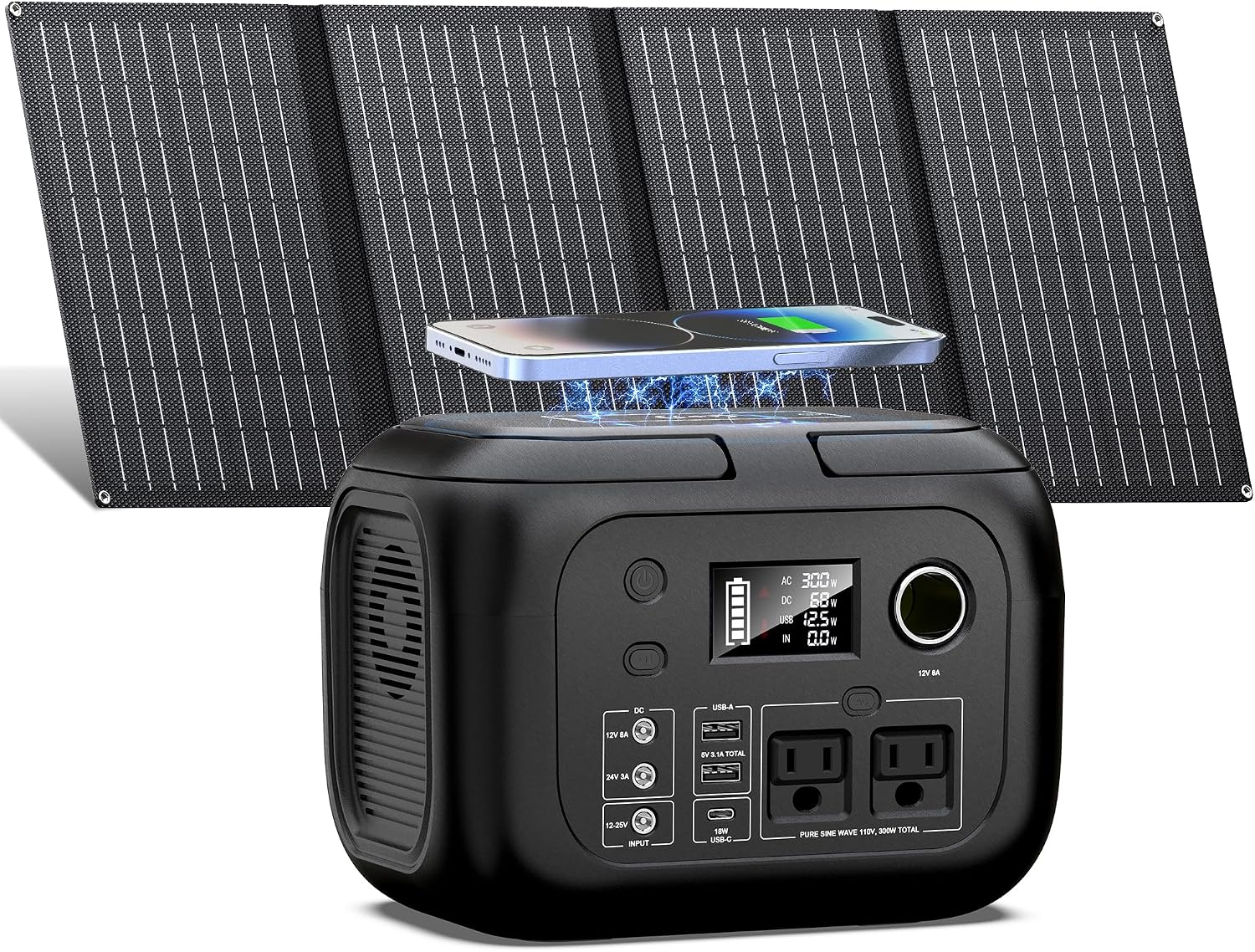 SinKeu Solar Powered Generator 300W Peak/70400mAh, 260Wh Portable Power Station with Panels 40W Included, Solar Generator with AC Outlet 110V for Home Use, Camping, Outdoor, Power Backup