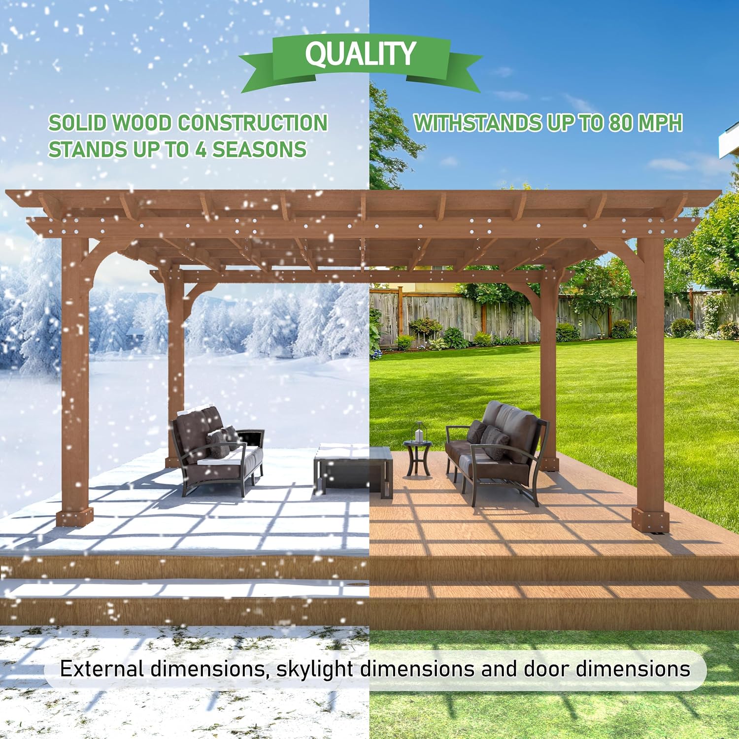 BlueWish 10'x14' Pergola, Solid Cedar Wood Gazebo Backyard Gazebo Pergola Kits with Slatted Roof Trellis & Stakes for Deck Yard Grill Party Garden