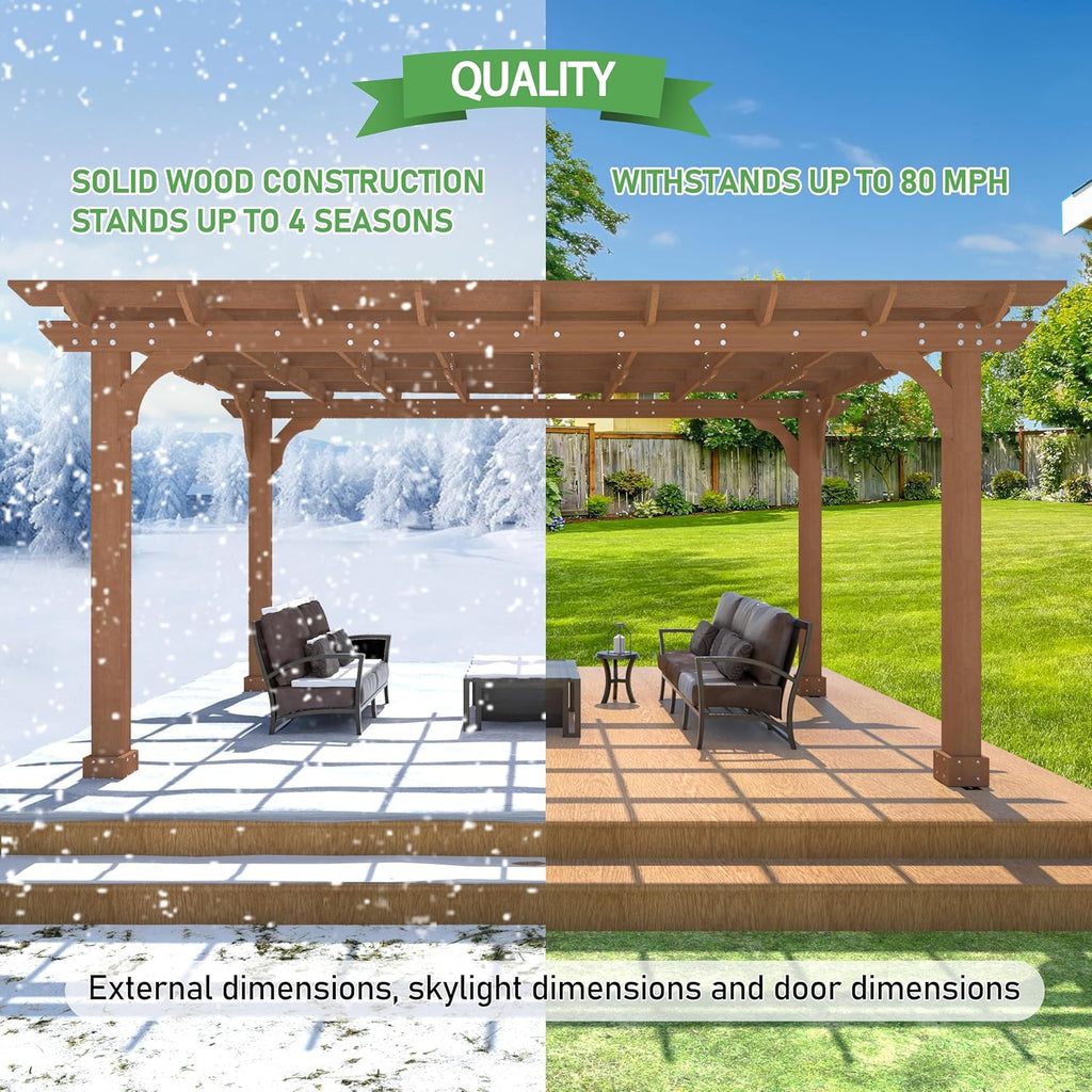 MUPATER 10x14 FT Cedar Wooden Pergola Kit with Trellis Roof, Outdoor Patio Pergola with Stakes, Snow and Wind Supported, All-Season Structure for Climbing Plant Support,Deck, Backyard, Lawn