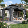 Polar Aurora 10'x12' Outdoor Gazebo Hardtop Grill Gazebo Aluminum Galvanized Steel Double Roof Outdoor Pergola Include Curtain and Netting for Backyard, Patio, Lawn