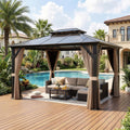 Polar Aurora 10'x12' Gazebo, Outdoor Hardtop Grill Gazebo with Aluminum Frame & Double Polycarbonate Roof 12x10 FT Pergola Include Curtain and Netting for Backyard, Patio, Lawn