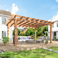 BlueWish 10'x14' Pergola, Solid Cedar Wood Gazebo Backyard Gazebo Pergola Kits with Slatted Roof Trellis & Stakes for Deck Yard Grill Party Garden