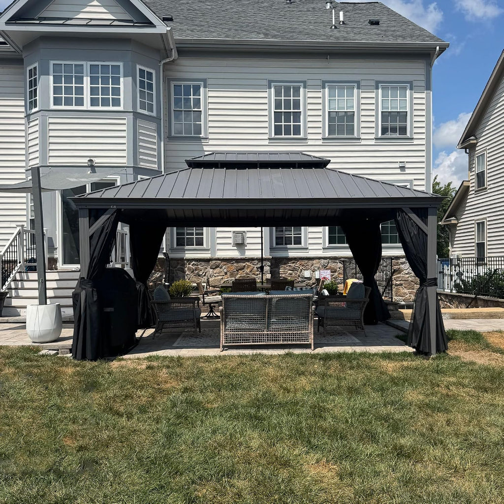 PURPLE LEAF 12' x 16' Hardtop Aluminum Gazebo with Double Metal Roof Heavy Duty Permanent Gazebo for Patio Deck Lawn Garden All Weather Outdoor Pavilion Gazebos, Light Grey