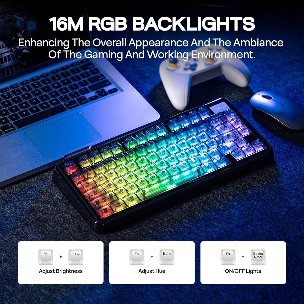 KiiBoom Phantom81 Lite 75% Gasket Mechanical Keyboard, QMK&VIA Programmable, 3 Modes Wireless Gaming Keyboard, RGB Backlights, ABS Case + UV Tech, Hot-Swappable for Windows/Mac/Linux (Black)