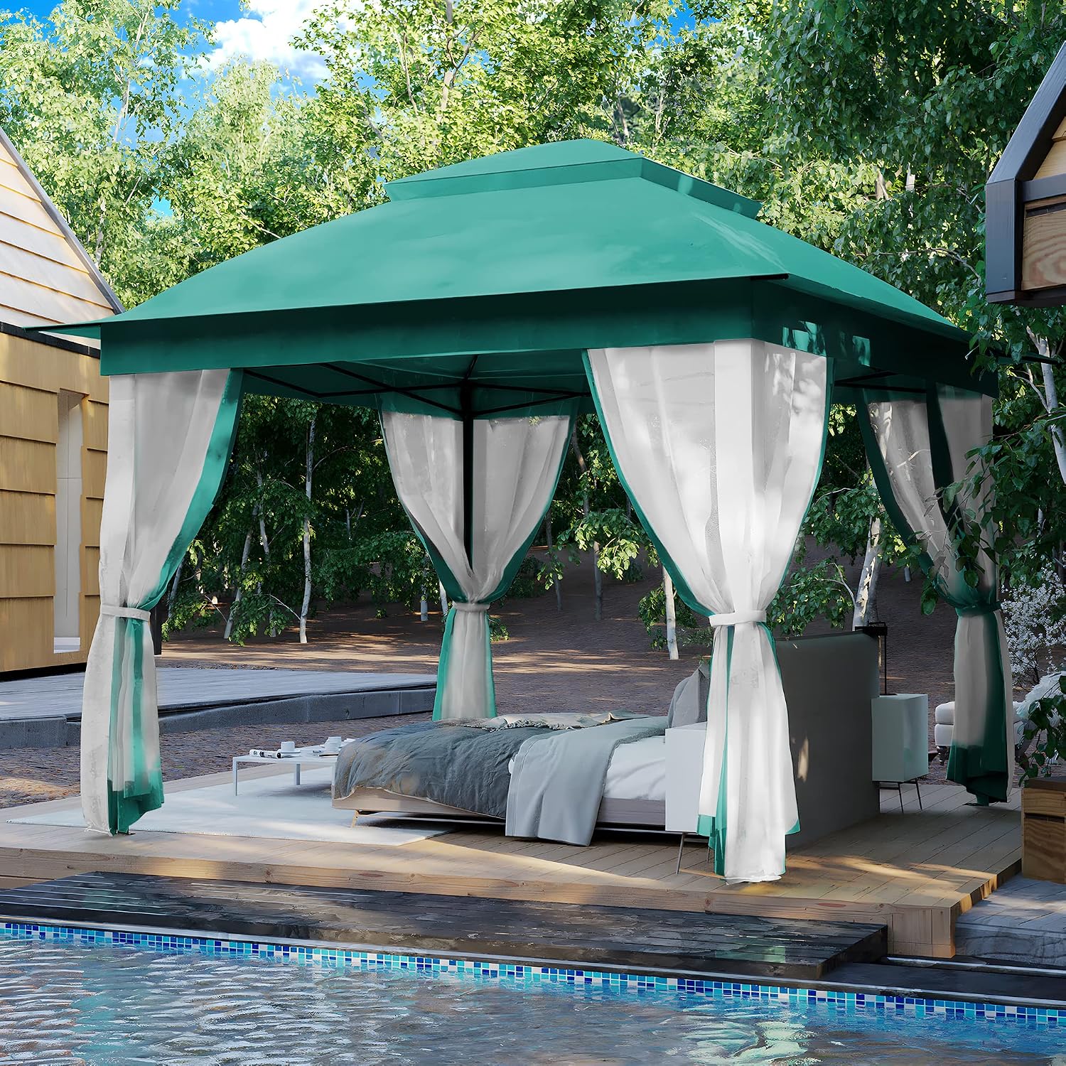Joyside Pop Up Canopy Tent - 11'x11' Green Gazebo with Mosquito Netting