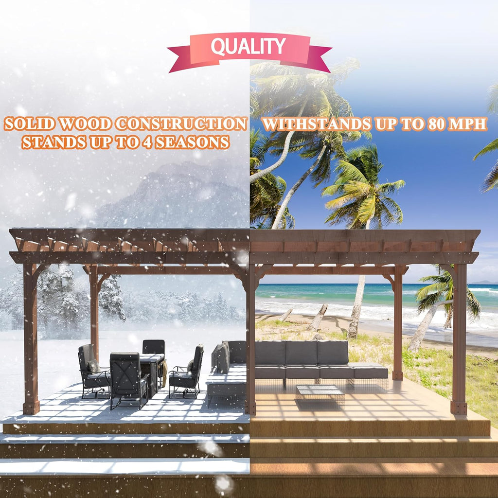 BlueWish 12'x20' Outdoor Pergola with 5.5' Thick Wind Support Structure, Cedar Wood Patio Pergolas, Pergola Kits Backyard Gazebo with Stakes for Deck Grill Party Garden